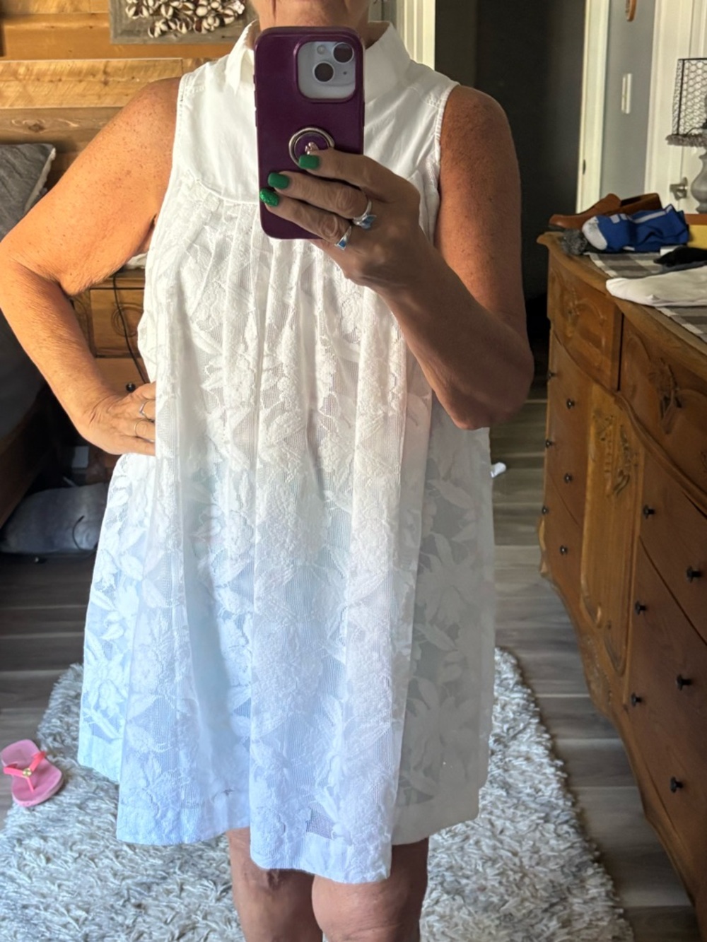 Anthropology HD in Paris White  Sleeveless Lace Overlay Sundress Size S